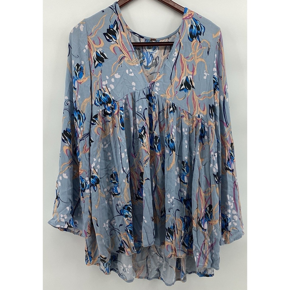 Free People Top Anthropologie Babydoll Bell Sleeve Flowy Boho Floral Fairy
